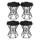 Kit 04 Puff Banqueta Louis Aramado Hexágono Preto Pelúcia Pre