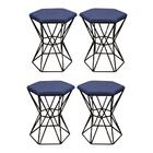 Kit 04 Puff Banqueta Louis Industrial Hexágono Ferro Preto Su