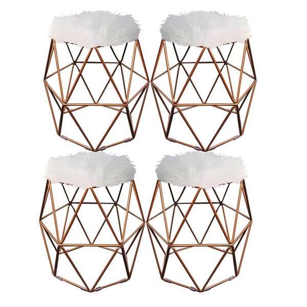 Kit 04 Puff Banqueta Luna Aramado Hexágono Bronze Pelúcia Bra