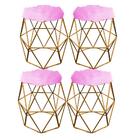 Kit 04 Puff Banqueta Luna Aramado Hexágono Bronze Pelúcia Pink