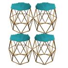 Kit 04 Puff Banqueta Luna Aramado Hexágono Dourado Pelúcia Az