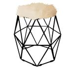 Kit 04 Puff Banqueta Luna Aramado Hexágono Preto Pelúcia Dour