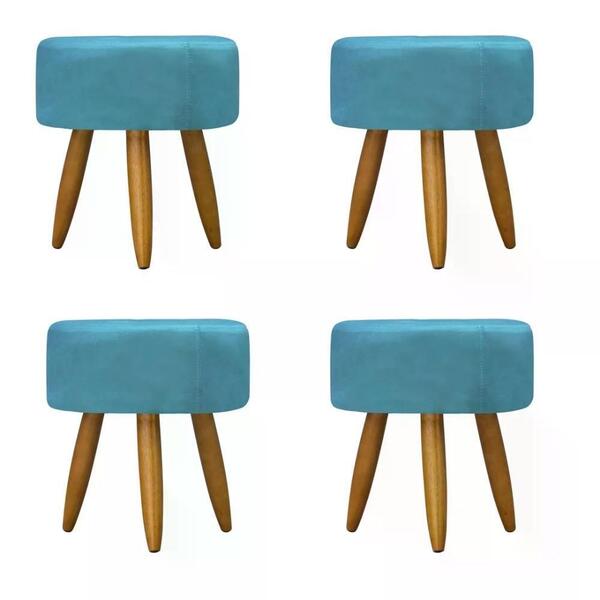 Kit 04 Puff Decorativo Redondo - Azul Turquesa Azul Turquesa