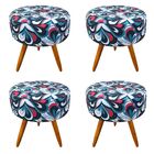 Kit 04 Puffs Banqueta Berlim Redondo Estampado Floral Azul Pé