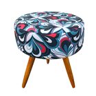 Kit 04 Puffs Banqueta Berlim Redondo Estampado Floral Azul Pé