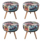 Kit 04 Puffs Banqueta Berlim Redondo Estampado Motoclube Pés