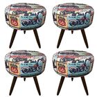 Kit 04 Puffs Banqueta Berlim Redondo Estampado Motoclube Pés