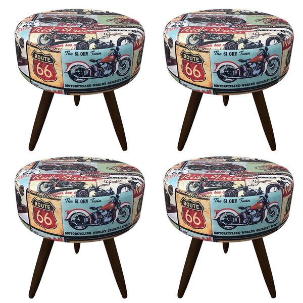 Kit 04 Puffs Banqueta Berlim Redondo Estampado Motoclube Pés