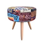 Kit 04 Puffs Banqueta Berlim Redondo Estampado Placas Pés Nat