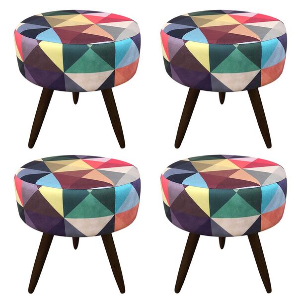Kit 04 Puffs Banqueta Berlim Redondo Estampado Triângulo Pés