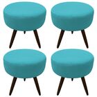 Kit 04 Puffs Banqueta Berlim Redondo Suede Azul Turquesa Pés