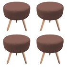 Kit 04 Puffs Banqueta Berlim Redondo Suede Marrom Pés Natural