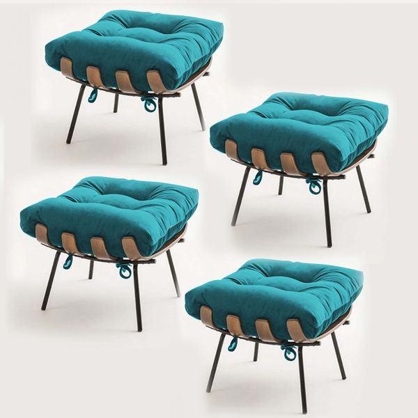 Kit 04 Puffs Banqueta Costela Decorativa Sala De Estar Suede