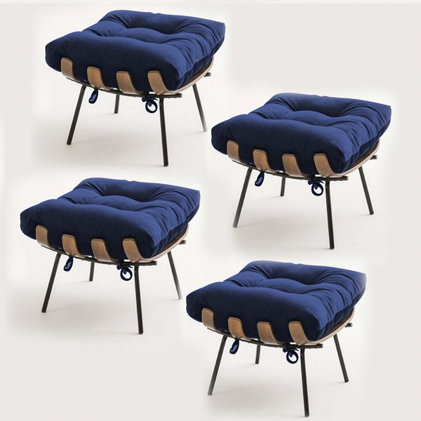 Kit 04 Puffs Banqueta Costela Decorativa Sala De Estar Suede