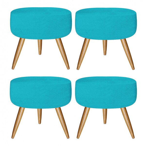 Kit 04 Puffs Banqueta Nina Decorativo Redondo Pé Palito Suede