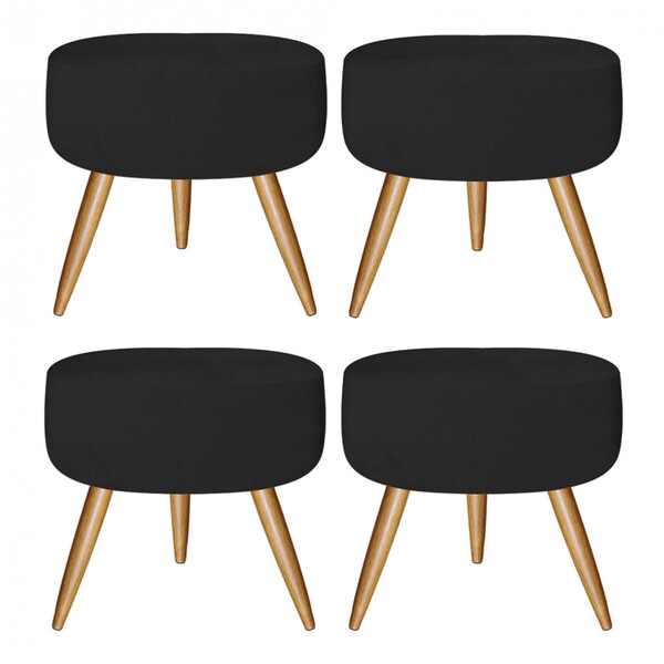 Kit 04 Puffs Banqueta Nina Decorativo Redondo Pé Palito Suede