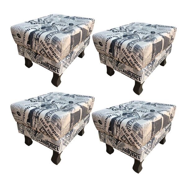 Kit 04 Puffs Banqueta Retrô Luis Xv Suede Jornal L20 - Nay Es