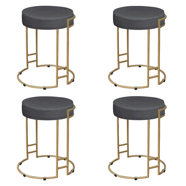 Kit 04 Puffs Dara Suede Base Industrial Dourado - D'rossi - C