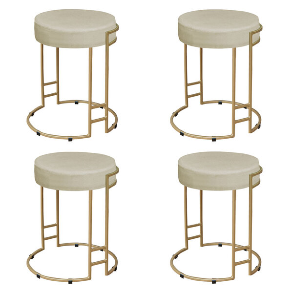 Kit 04 Puffs Dara Suede Bege Base Industrial Dourado - D'rossi