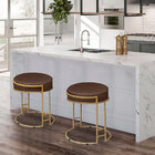 Kit 04 Puffs Dara Suede Marrom Base Industrial Dourado - D'ro