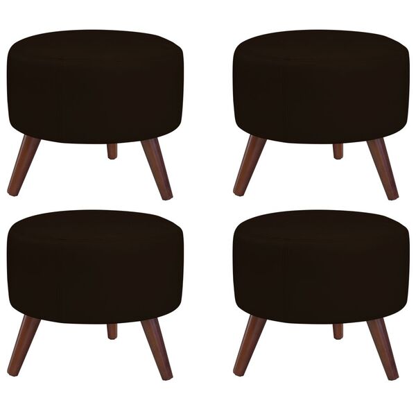 Kit 04 Puffs Decorativos Redondo Pés Palito Couro Marrom Bril