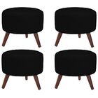 Kit 04 Puffs Decorativos Redondo Pés Palito Couro Preto Brilh