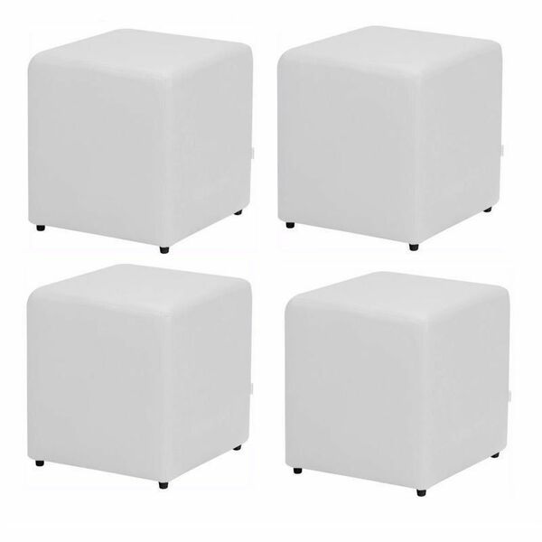 Kit 04 Puffs Quadrado Corino Branco L20 - Nay Estofados