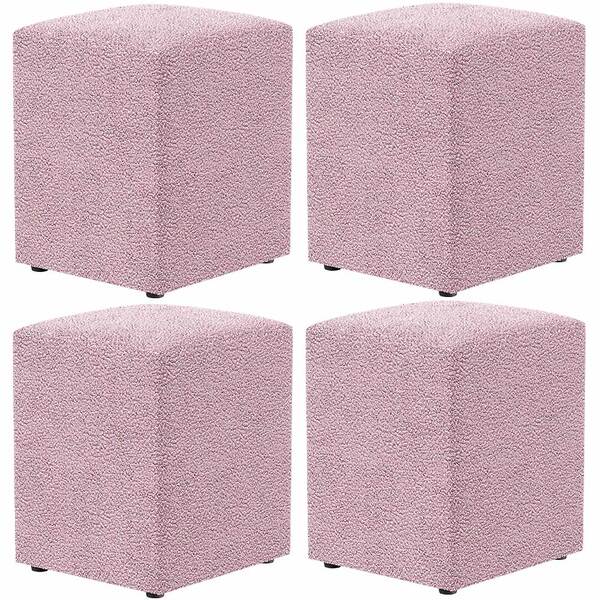 Kit 04 Puffs Quadrado L02 Decorativo Bouclê Rosê - Lyam Decor