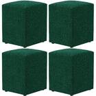 Kit 04 Puffs Quadrado L02 Decorativo Bouclê Verde - Lyam Decor