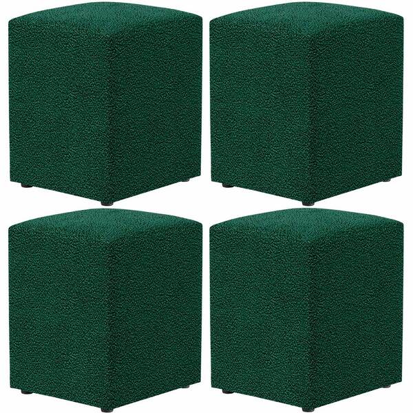 Kit 04 Puffs Quadrado L02 Decorativo Bouclê Verde - Lyam Decor