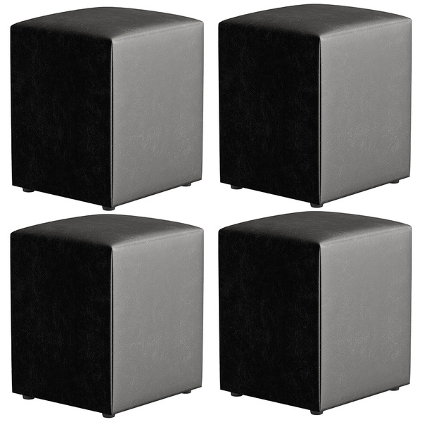 Kit 04 Puffs Quadrado L02 Decorativo Couríssimo Preto Brilho