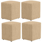 Kit 04 Puffs Quadrado L02 Decorativo Linho Bege Escuro - Lyam