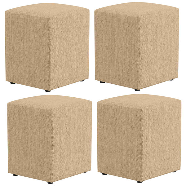 Kit 04 Puffs Quadrado L02 Decorativo Linho Bege Escuro - Lyam