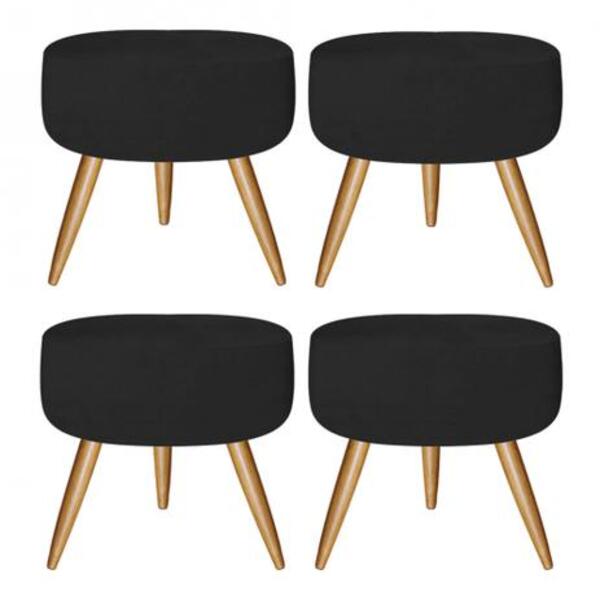 Kit 04 Puffs Redondo Charme Corano Preto