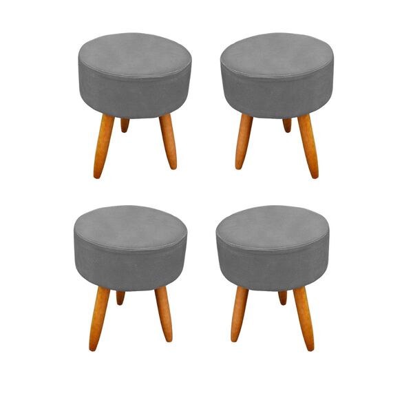 Kit 04 Puffs Redondos Para Sala E Quarto Palito Mel Suede Esc