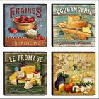 Kit 04 Quadros Cozinha Vintage Alimentos Canvas 30x30cm-coz222