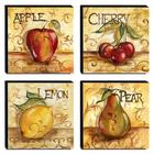 Kit 04 Quadros Cozinha Vintage Frutas Canvas 30x30cm-coz27