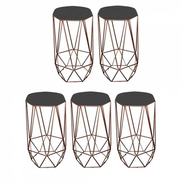 Kit 05 Banqueta Alta Aramado Liz Bronze Corino Cinza