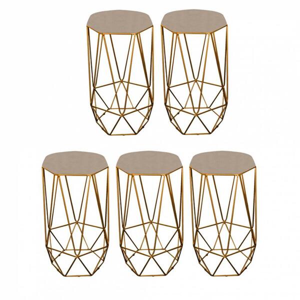 Kit 05 Banqueta Alta Aramado Liz Suede Bege