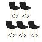 Kit 05 Banqueta Alta Branco Botão Preto Corino Preto