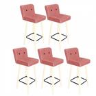 Kit 05 Banqueta Alta Branco Botão Preto Suede Rose Gold