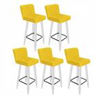 Kit 05 Banqueta Alta Branco Suede Amarelo