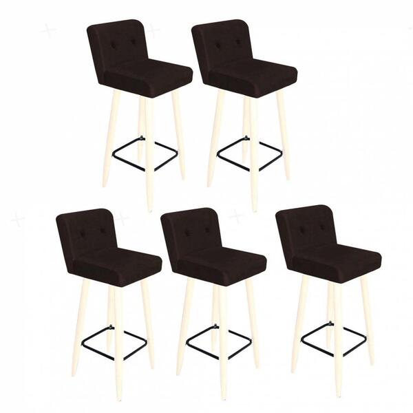 Kit 05 Banqueta Alta Branco Suede Marrom