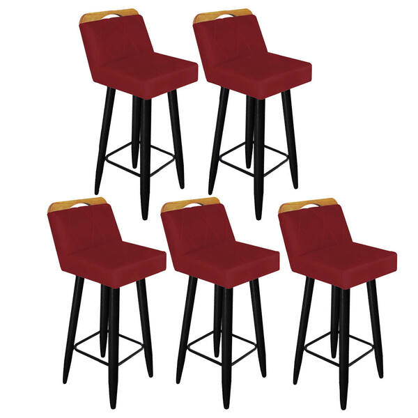 Kit 05 Banqueta Alta C/ Encosto Lith Para Cozinha Bar Balcão