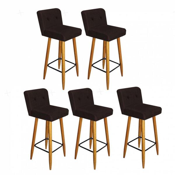 Kit 05 Banqueta Alta Castanho Botão Corino Marrom