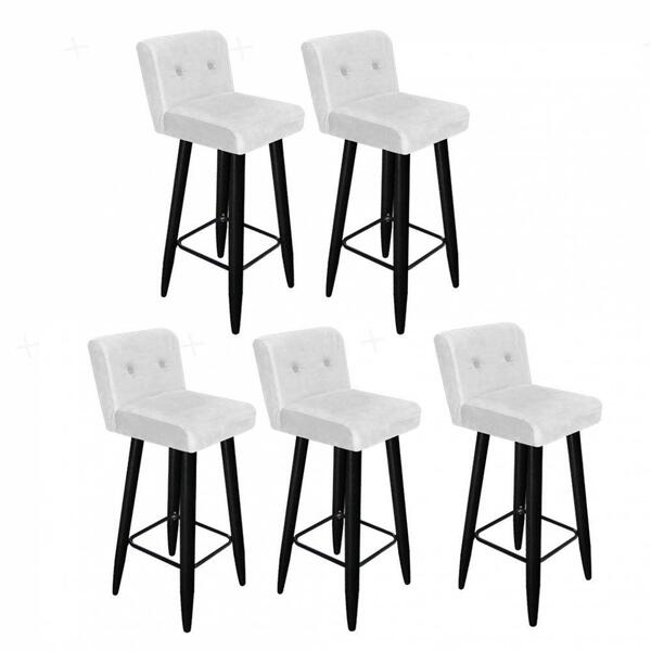 Kit 05 Banqueta Alta Com Encosto Botão Corino Branco