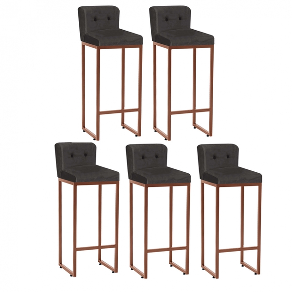 Kit 05 Banqueta Alta Com Encosto Lucca Industrial Cozinha Bal