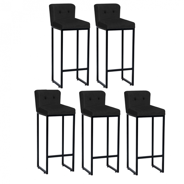 Kit 05 Banqueta Alta Com Encosto Lucca Industrial Cozinha Bal