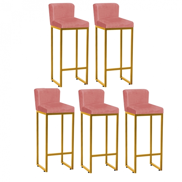 Kit 05 Banqueta Alta Com Encosto Lucca Industrial Cozinha Bal