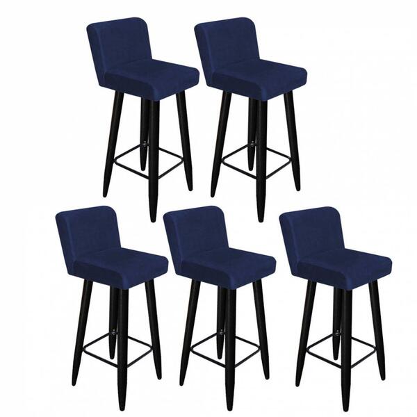 Kit 05 Banqueta Alta Com Encosto Preto Suede Azul Marinho